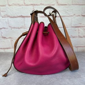 Gancio Italian Leather Drawstring Bucket Bag